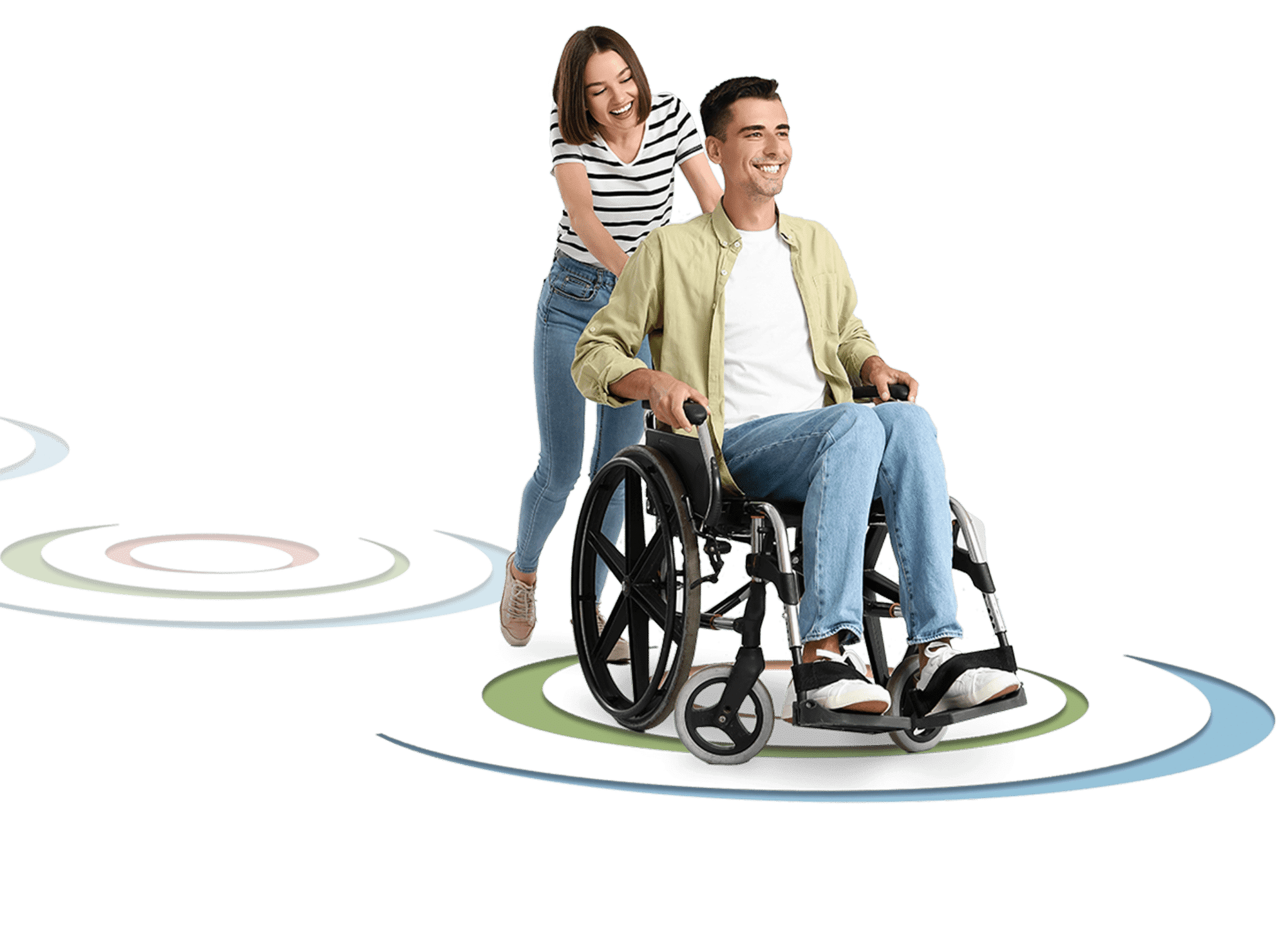 AQNEURSA - Act Today, Improve Tomorrow A caregiver and person in wheelchair representing someone with Niemann-Pick disease type C (NPC) for an HCP website on AQNEURSA™ (levacetylleucine)